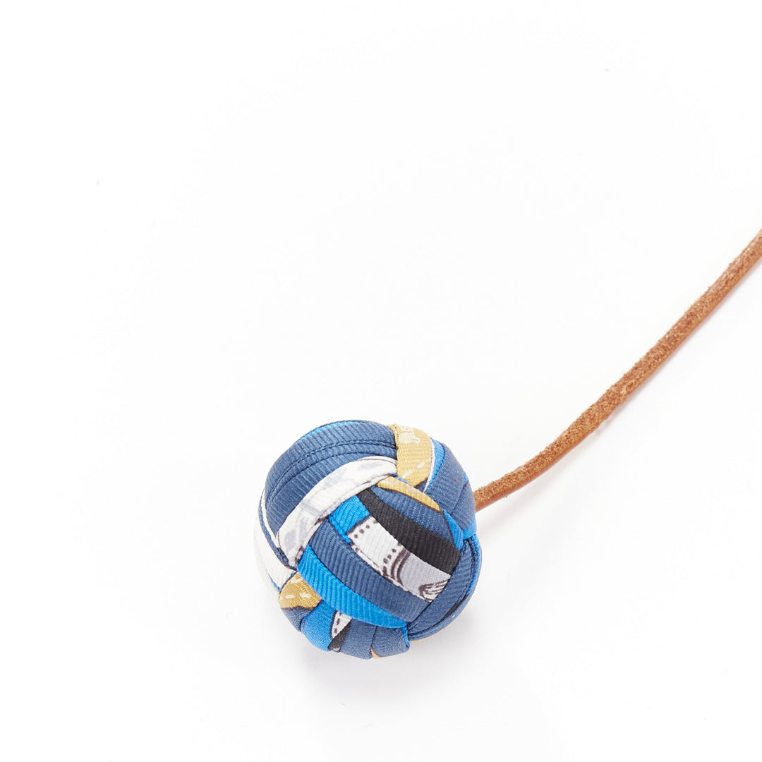 rare HERMES Silk Et Cuir Pompons Bag Charm Bleu Cobalt pom pom leather bag charm