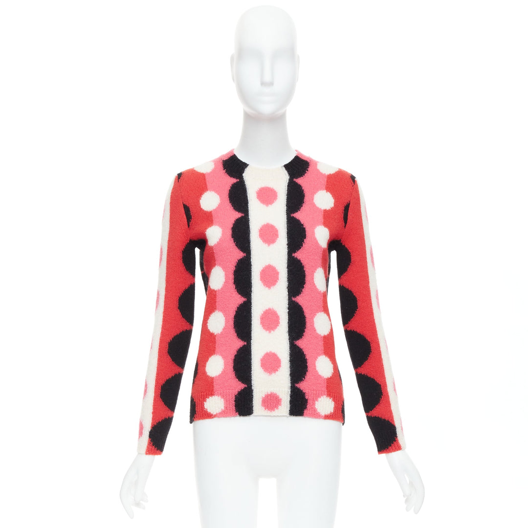 VALENTINO 2014 Runway  100% virgin wool pink red scallop graphic sweater XS