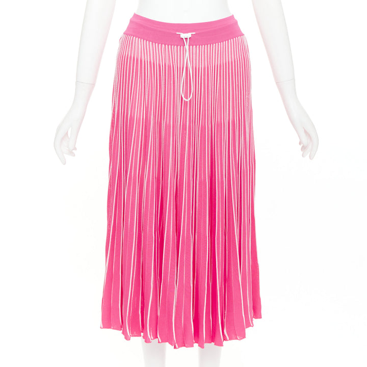 VALENTINO pink white viscose striped plisse toggle waist knit midi skirt S