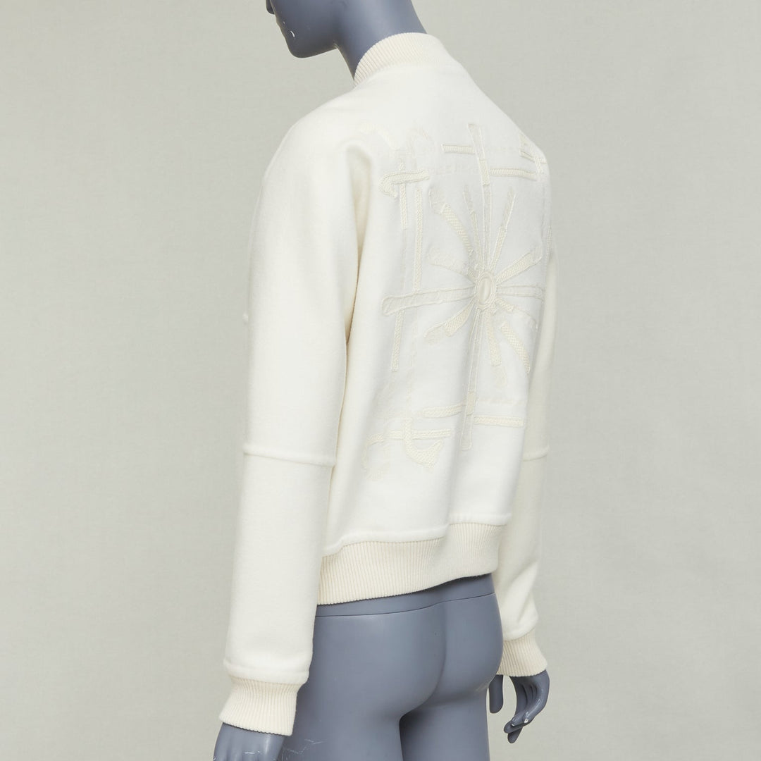 HERMES double faced 100% cashmere leather applique back bomber jacket FR38 M