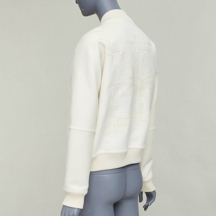 HERMES double faced 100% cashmere leather applique back bomber jacket FR38 M