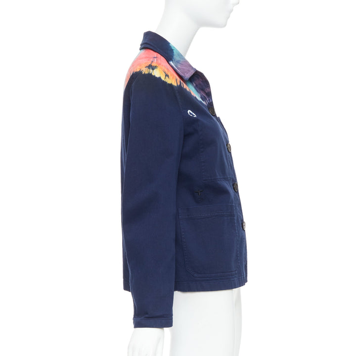 CHRISTIAN DIOR 2021 rainbow tie dye blue cotton cropped jacket FR40 L