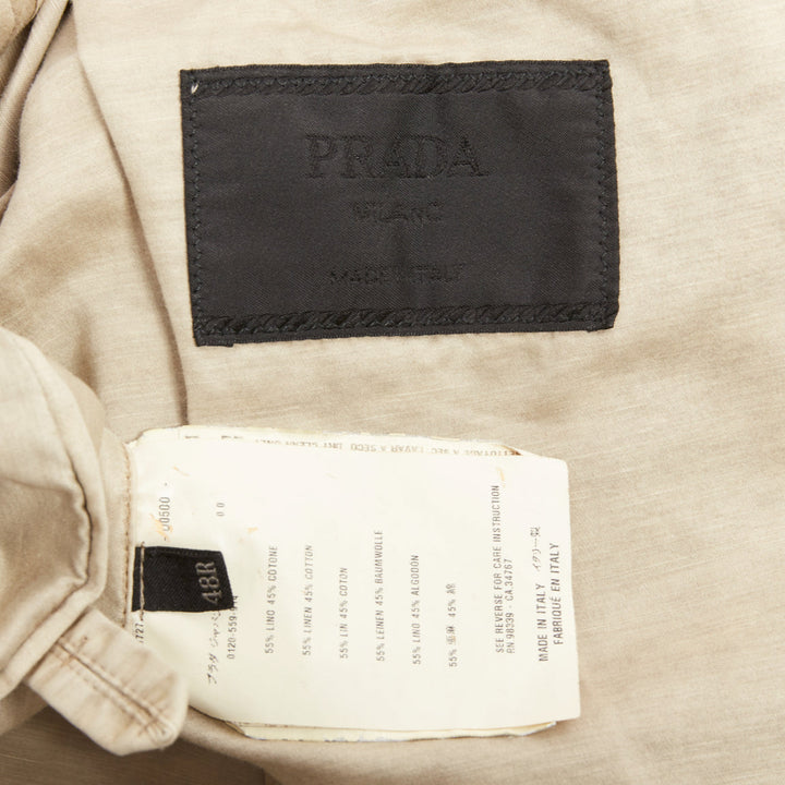 PRADA beige coated linen cotton flap pockets two button relaxed blazer IT48 M