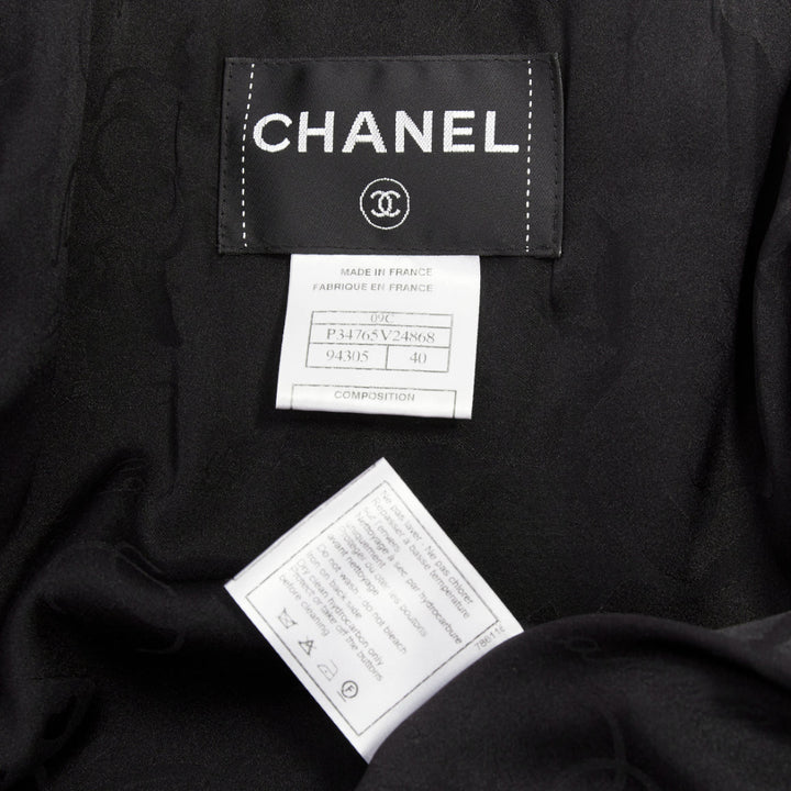CHANEL 09C Runway Miami black sequin notched collar tailored blazer FR40 L