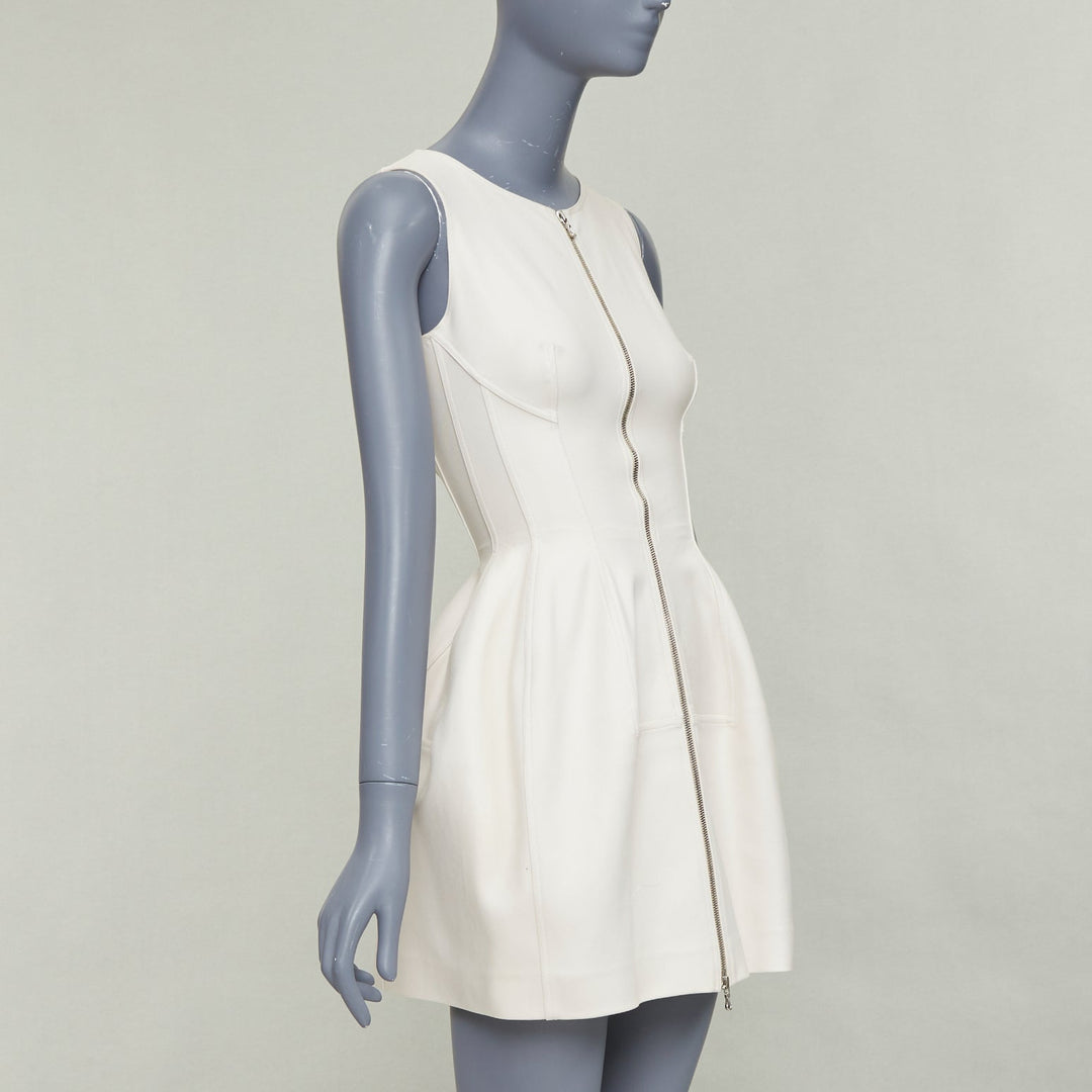 ALAIA ivory cotton 2 way zip front boned  bubble tulip dress FR36 S