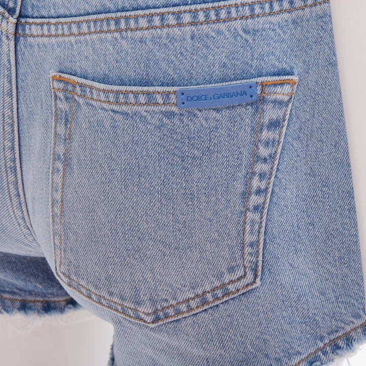 DOLCE GABBANA washed blue logo tag cut off high rise shorts IT38 XS