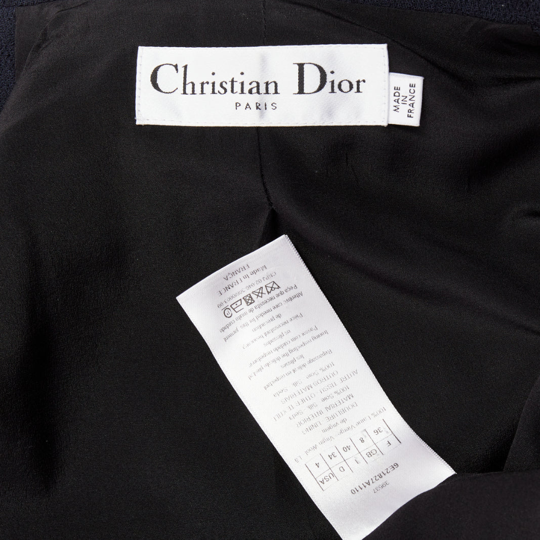 DIOR navy virgin wool silk lined pleated hem belted coat FR36 S