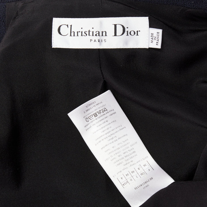 DIOR navy virgin wool silk lined pleated hem belted coat FR36 S
