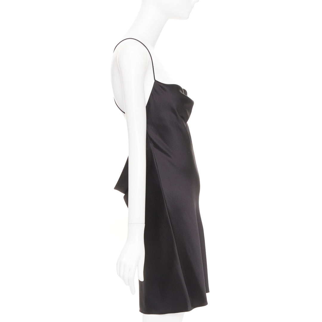 SAINT LAURENT 2022 minimalist black silk cowl neck open back mini dress FR40 L