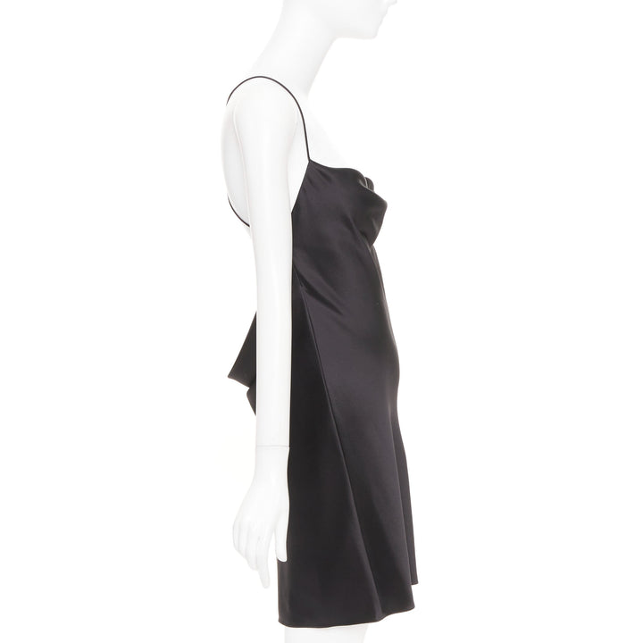 SAINT LAURENT 2022 minimalist black silk cowl neck open back mini dress FR42 XL