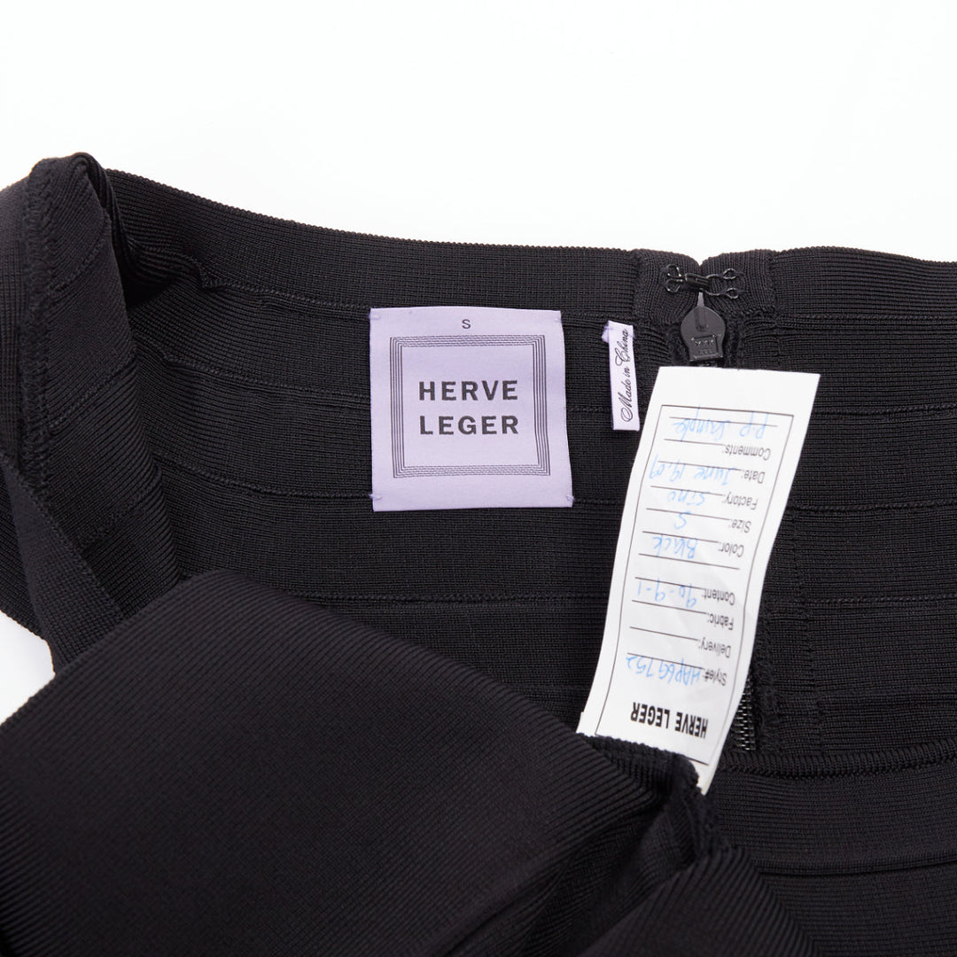 HERVE LEGER Kristen black bandage sculpted shoulder open side bodycon dress S