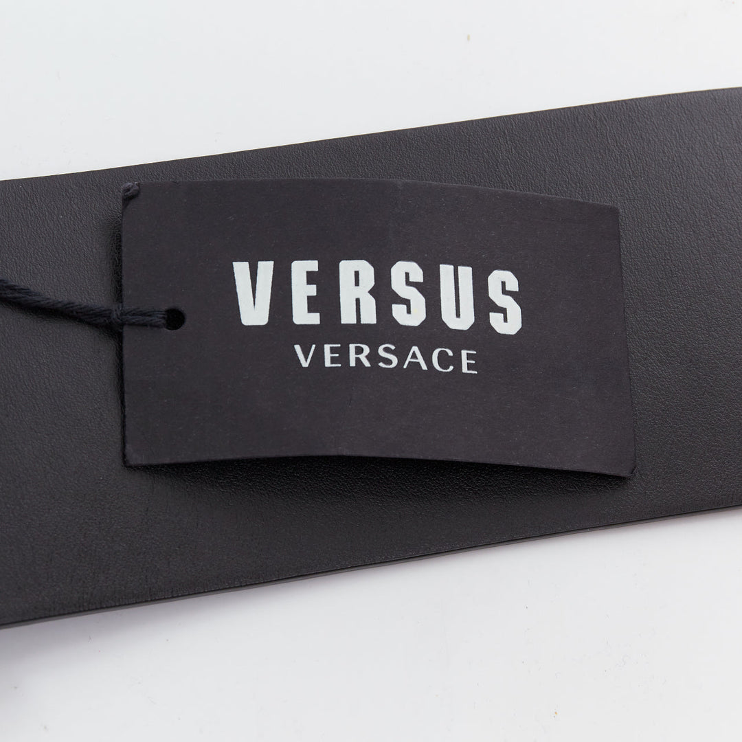 VERSUS VERSACE black leather silver grommet wide leather belt 34"