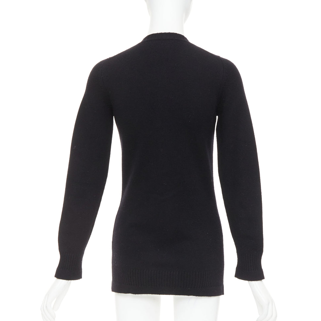 CHANEL 100% cashmere black silver-tone CC turnlock 4 pocket cardigan FR34 XS