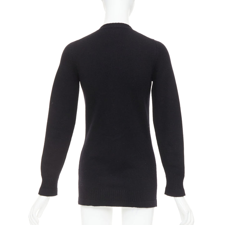 CHANEL 100% cashmere black silver-tone CC turnlock 4 pocket cardigan FR34 XS