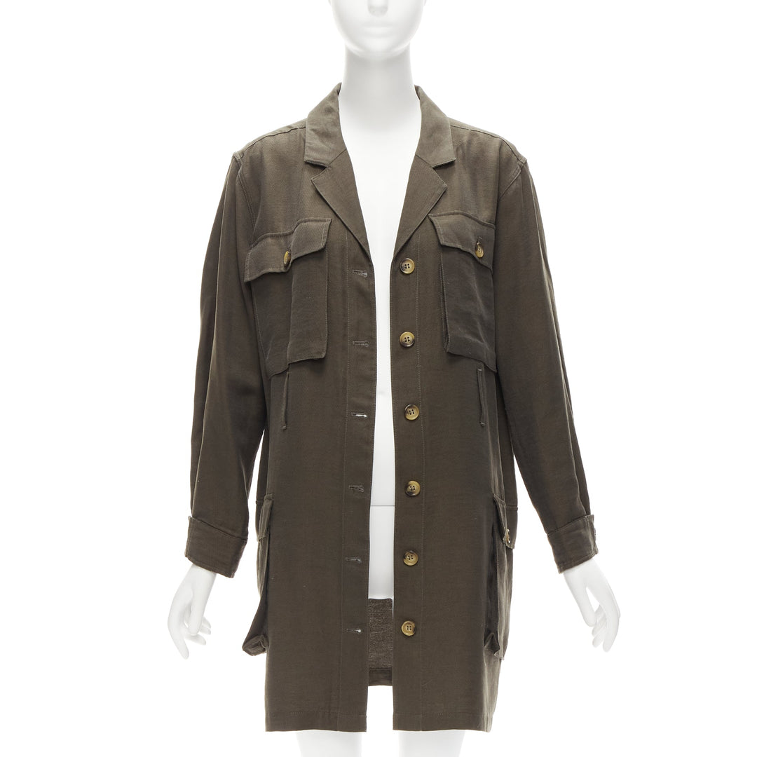 ANINE BING Kaiden Willow dark green pocketed safari shirt dress