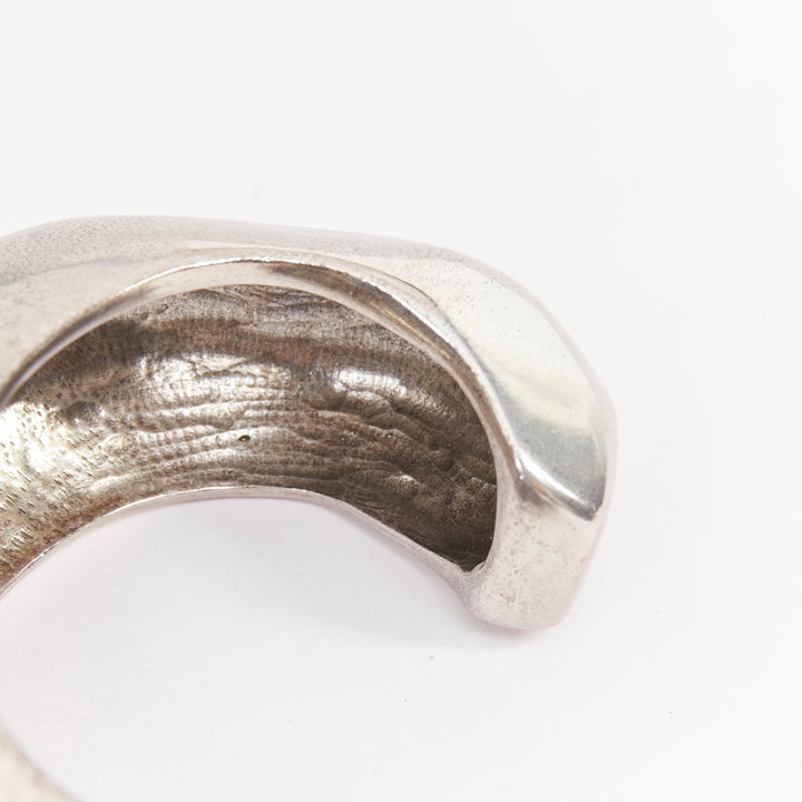 SAINT LAURENT aged silver tone faceted sculptural geometric organic cuff bangle