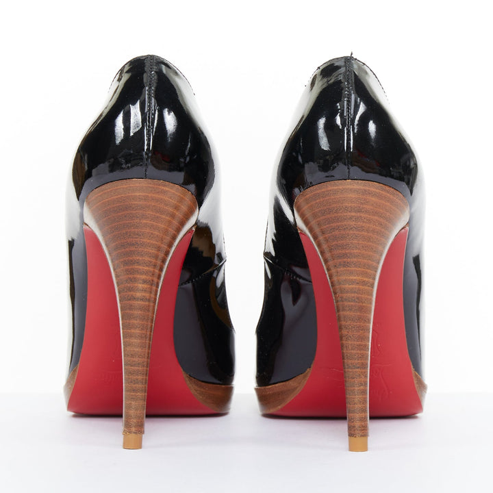 CHRISTIAN LOUBOUTIN Miss Boxe black patent leather wood platform pumps EU38
