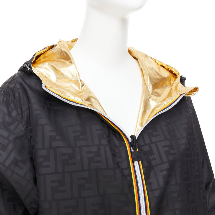 FENDI K-WAY metallic gold black FF reversible waterproof windbreaker S