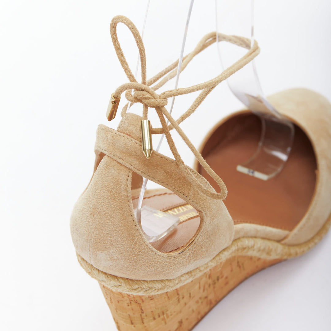 AQUAZZURA Karlie nude suede jute cork wedge pumps EU39