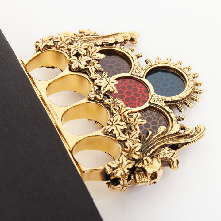ALEXANDER MCQUEEN 2013 Stained Glass Crystal Crown Knuckle Box satin clutch