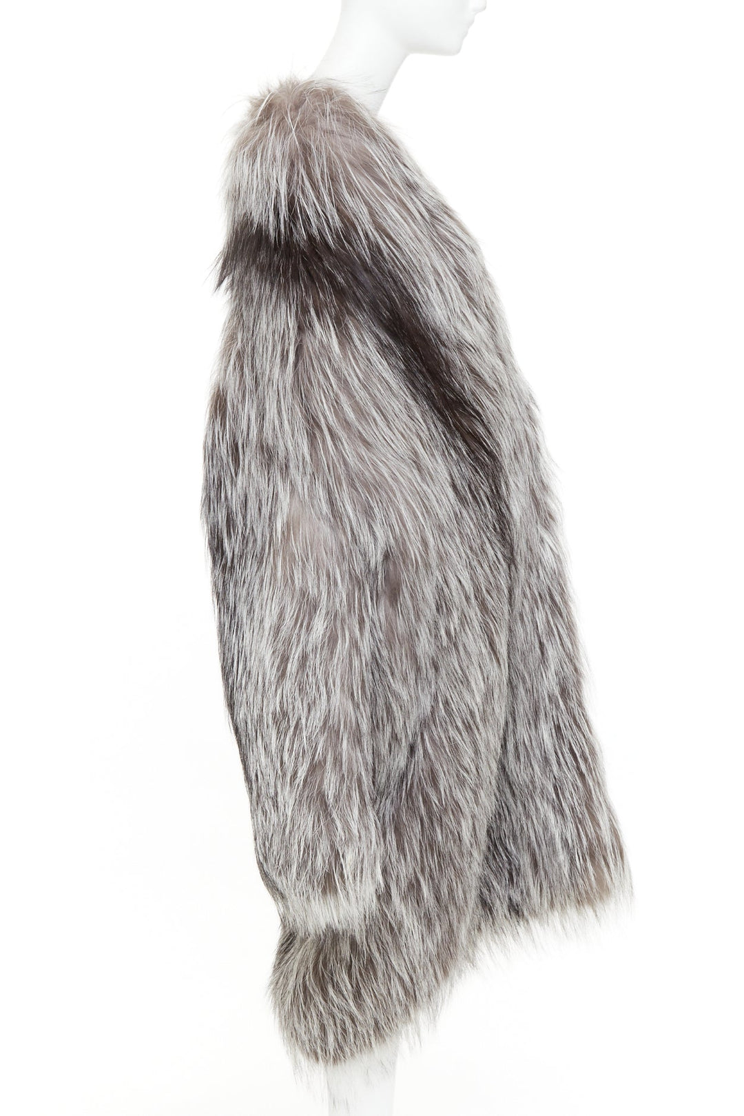 MICHAEL KORS COLLECTION brown grey real fur oversized drop sleeve long coat