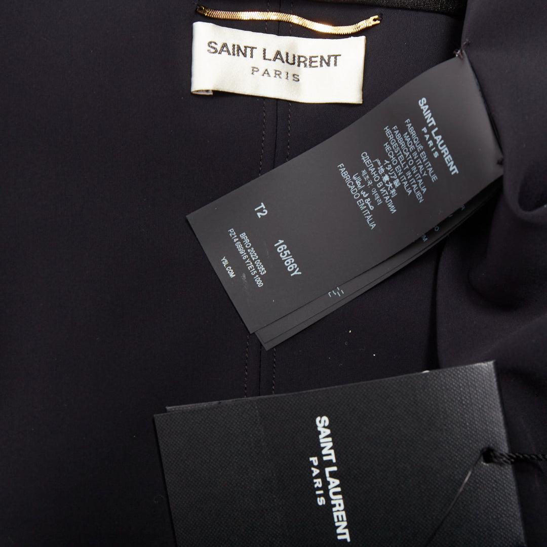 SAINT LAURENT 2022 Runway black halter sweetheart ruched catsuit bodysuit Sz 2 M