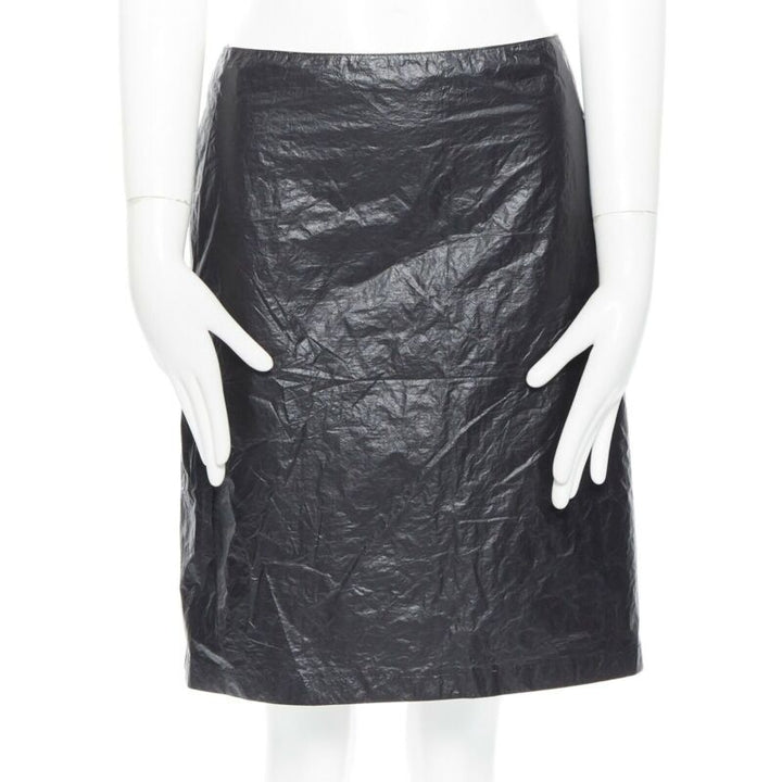 ANN DEMEULEMEESTER black polyethylene plastic bin bag mini skirt FR38 M