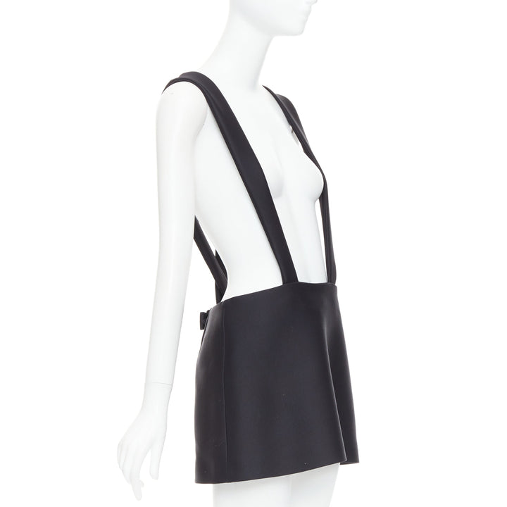 PRADA 2023 black virgin wool blend logo bow back suspender mini skirt IT40 S