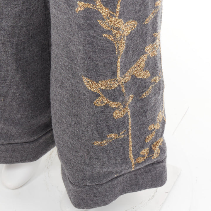 DRIES VAN NOTEN 2017 grey merino wool gold metallic floral intarsia wide pants S