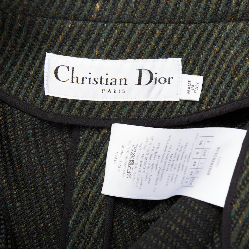 CHRISTIAN DIOR green virgin wool ribbed knit double breasted pea coat FR36 S