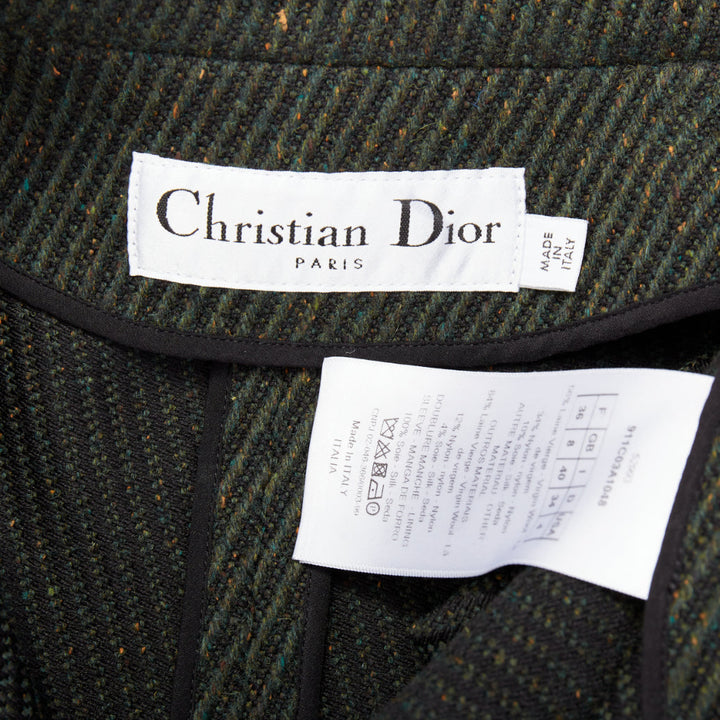 CHRISTIAN DIOR green virgin wool ribbed knit double breasted pea coat FR36 S