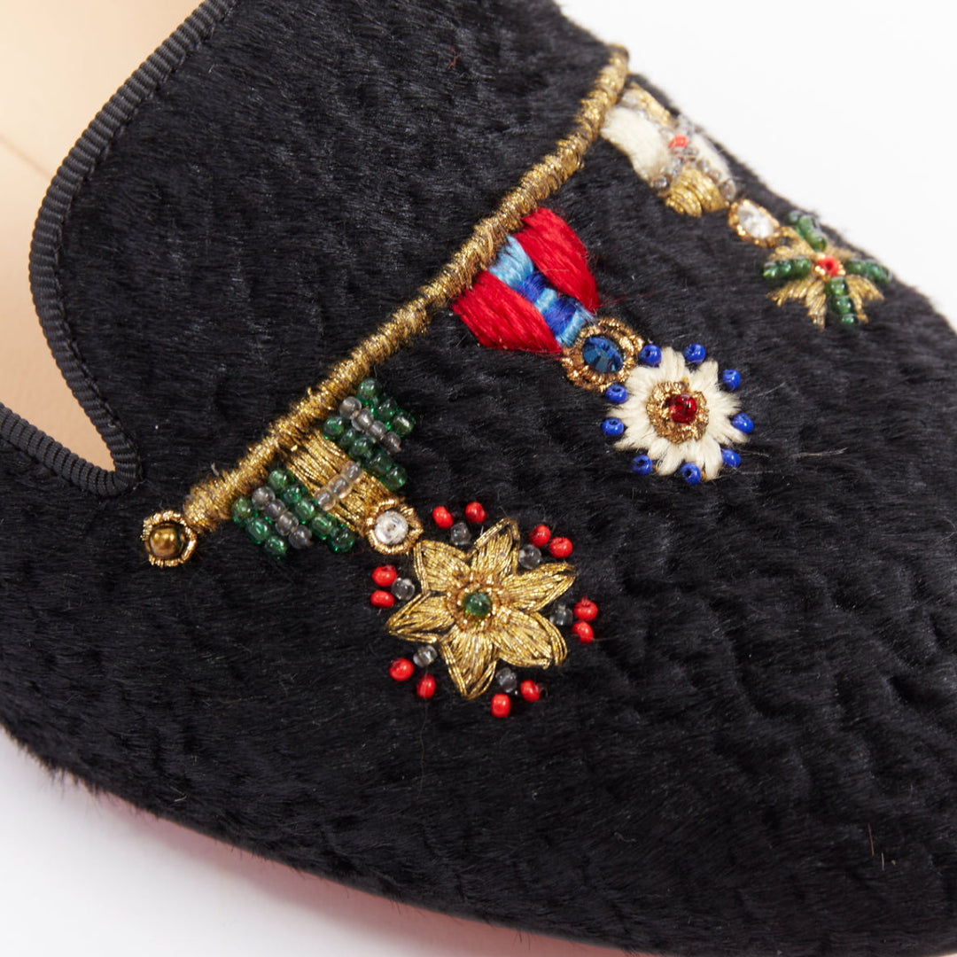 CHRISTIAN LOUBOUTIN Dictateur persian lamb fur Medallion embroidered flats EU37