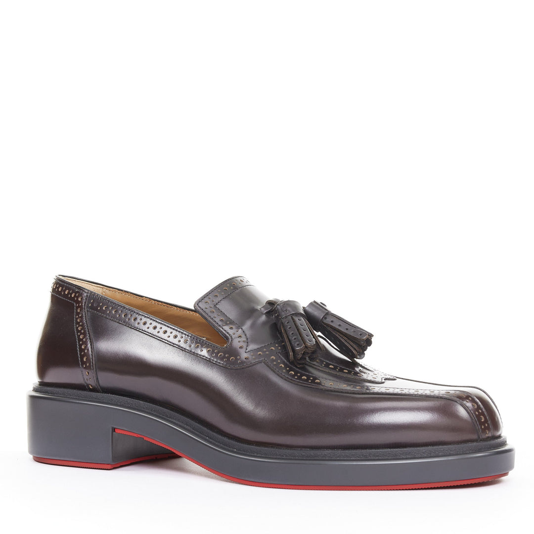 CHRISTIAN LOUBOUTIN Daniloumoc Urban burgundy black leather tassel loafer EU43