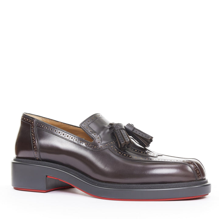 CHRISTIAN LOUBOUTIN Daniloumoc Urban burgundy black leather tassel loafer EU43