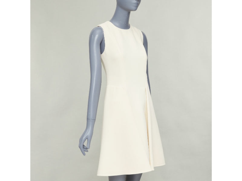 MARNI cream wool curved hip seam pleated crew knee shift dress IT38 XS