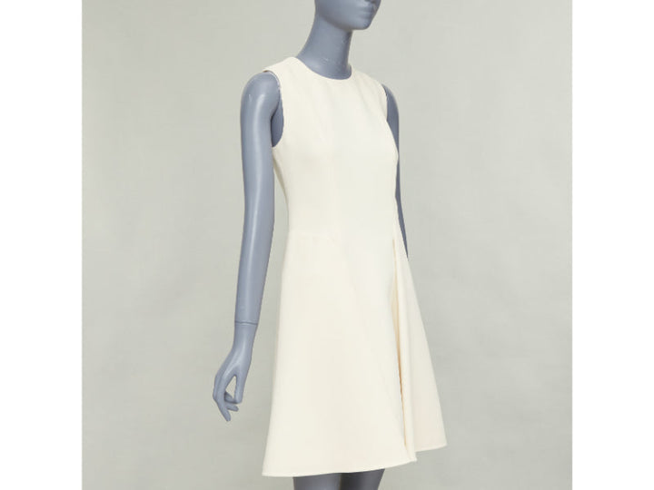 MARNI cream wool curved hip seam pleated crew knee shift dress IT38 XS