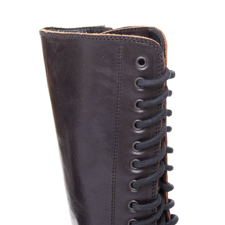 rare ANN DEMEULEMEESTER black leather snap button panels tall combat boots EU36