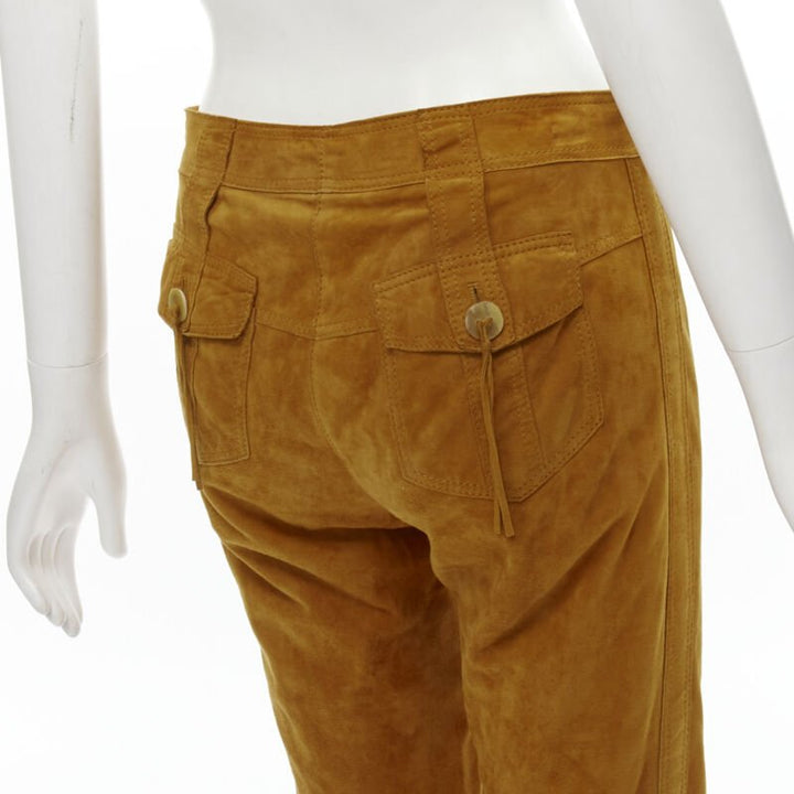 DOLCE GABBANA Vintage tan brown suede leather tassel button pants IT38 XS