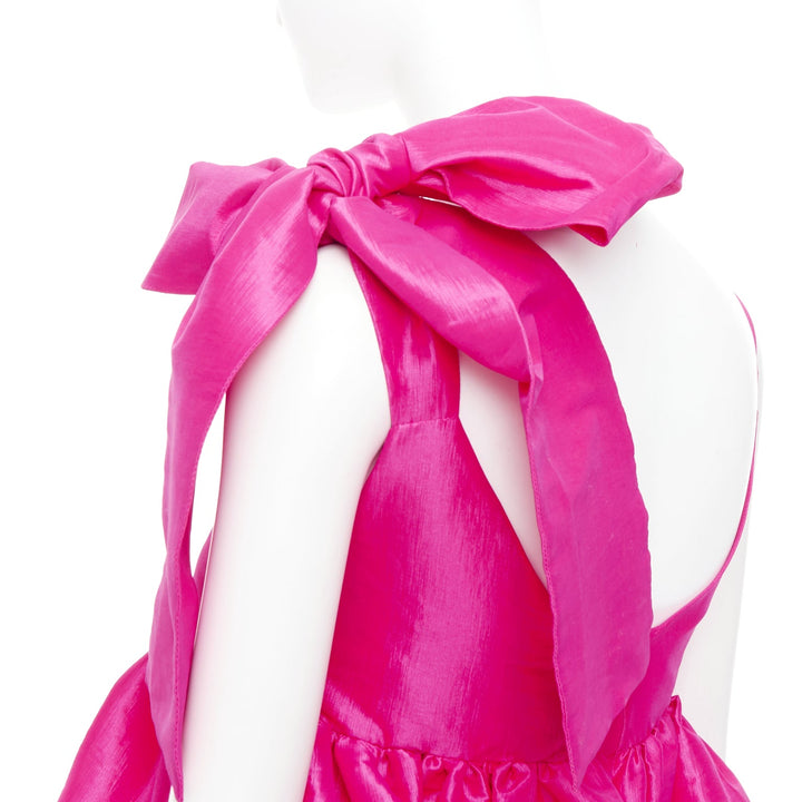 KIKA VARGAS Sue fuchsia pink silk blend bow shoulder babydoll dress XS
