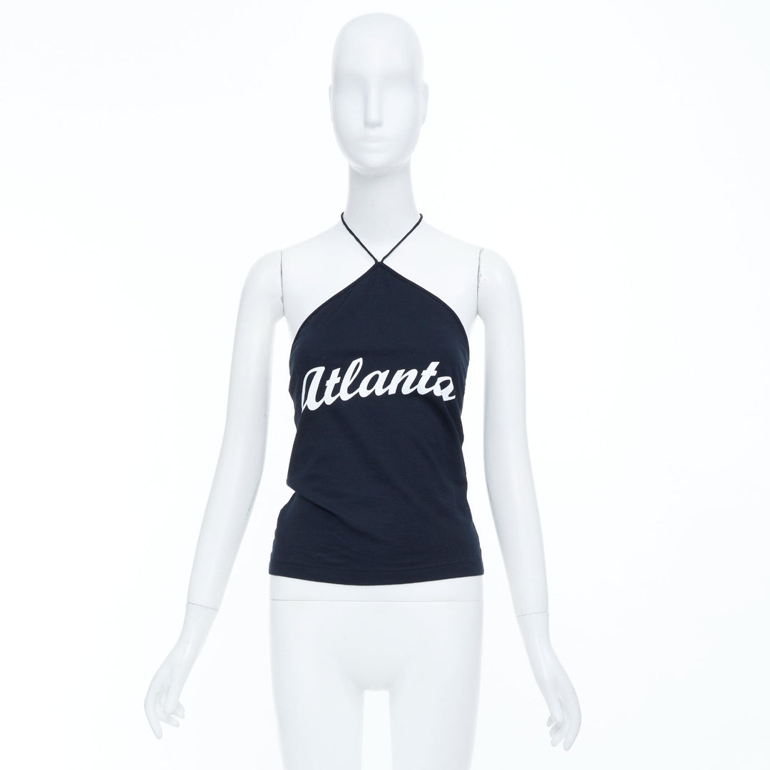 DOLCE GABBANA 2003 Vintage Atlanta graphic print black jersey halter top IT38 XS