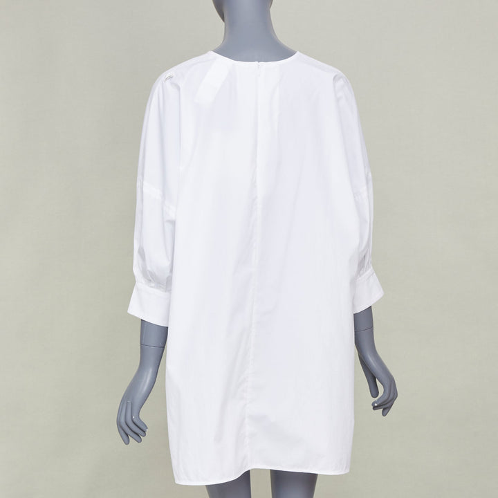 S MAX MARA 2024 Maya Asymmetric gather neck white cotton poplin blouse IT34 XXS