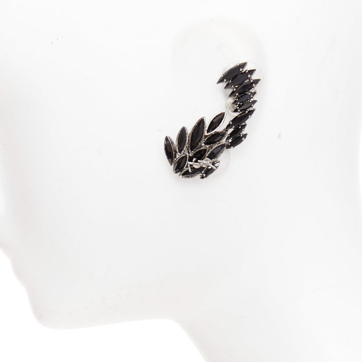 SAINT LAURENT 2021 silver YSL logo black crystal marquise climber earring