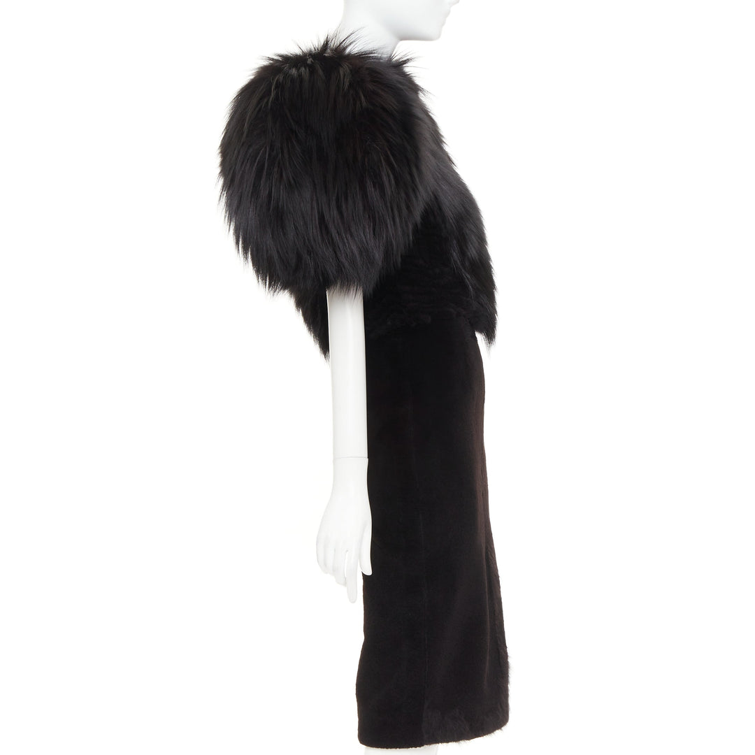 rare ALEXANDRE VAUTHIER COUTURE 2015 Runway black mixed fur puff sleeve dress