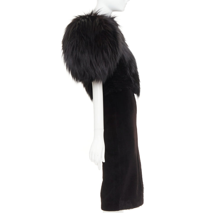 rare ALEXANDRE VAUTHIER COUTURE 2015 Runway black mixed fur puff sleeve dress