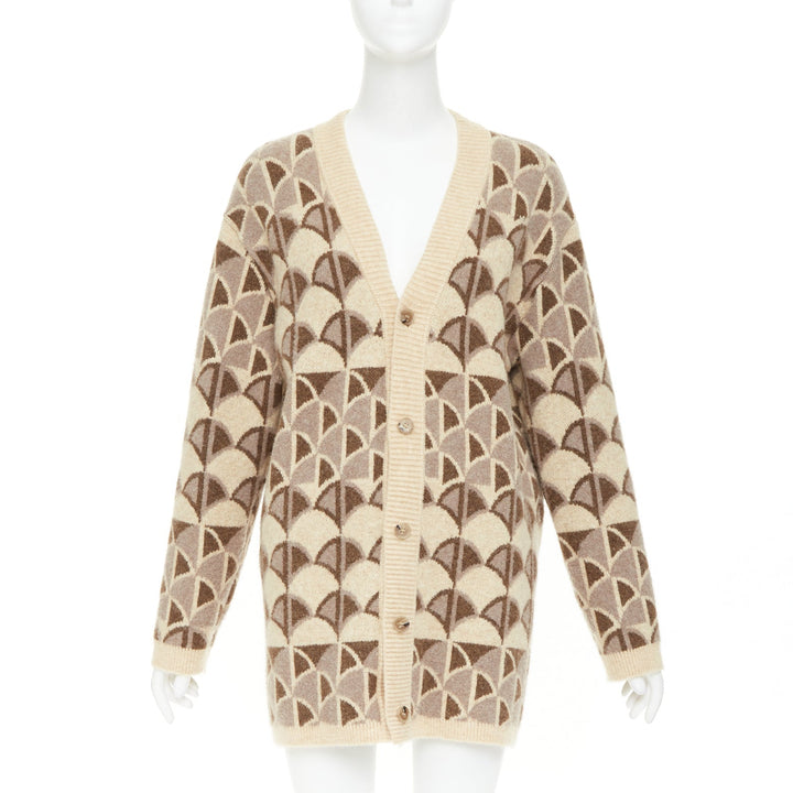 NANUSHKA 2021 Milo beige brown graphic knit intarsia button oversized cardigan S