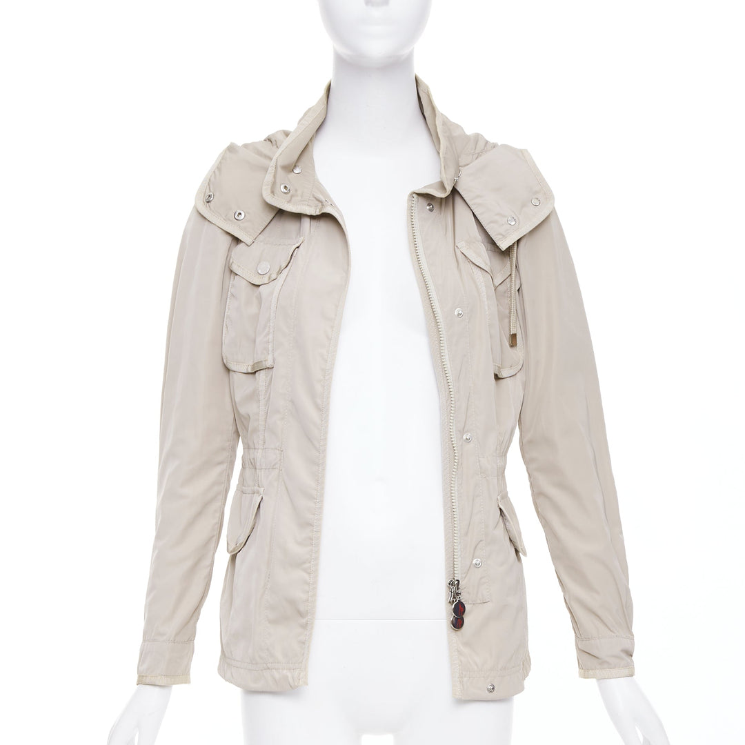 MONCLER Roxane Giubotto beige nylon military cargo pocket jacket Sz.0 XS