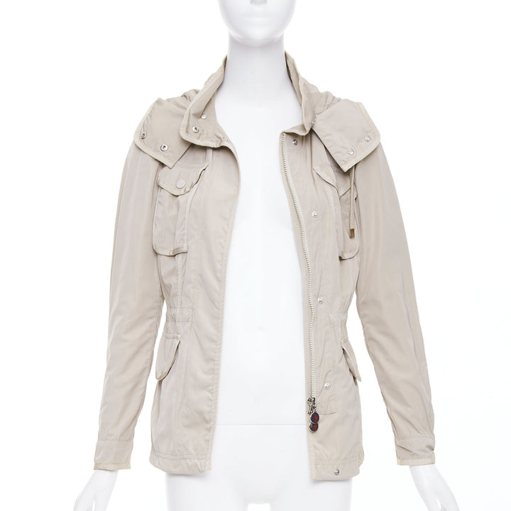 MONCLER Roxane Giubotto beige nylon military cargo pocket jacket Sz.0 XS