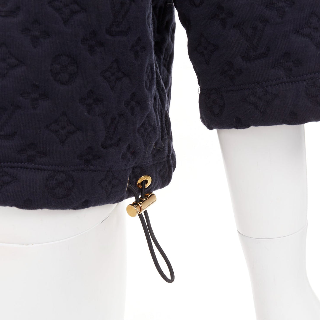 LOUIS VUITTON 2021 black  cotton 3D monogram jacquard short sleeve boxy hoodie