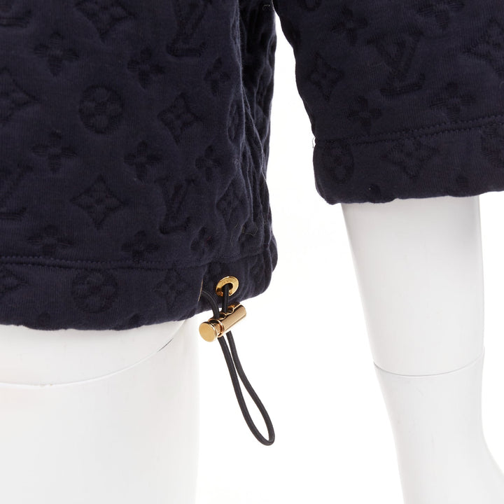 LOUIS VUITTON 2021 black  cotton 3D monogram jacquard short sleeve boxy hoodie