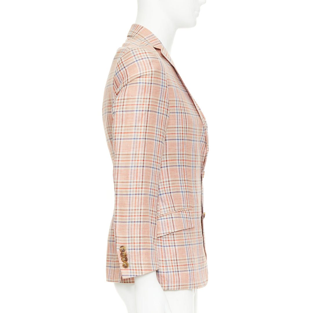 ETRO Superleggera pink blue checkered linen cotton summer blazer IT50 L